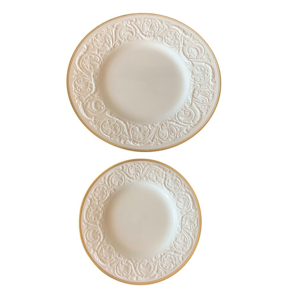 VTG Wedgwood Patrician Athenian Gold Trim Porcelain Embossed 2 Plates